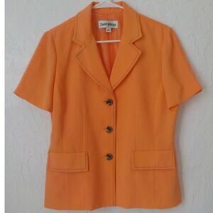 Danny Nicole Orange Blazer Short Sleeve Top Women size 8 Button Up Stitches